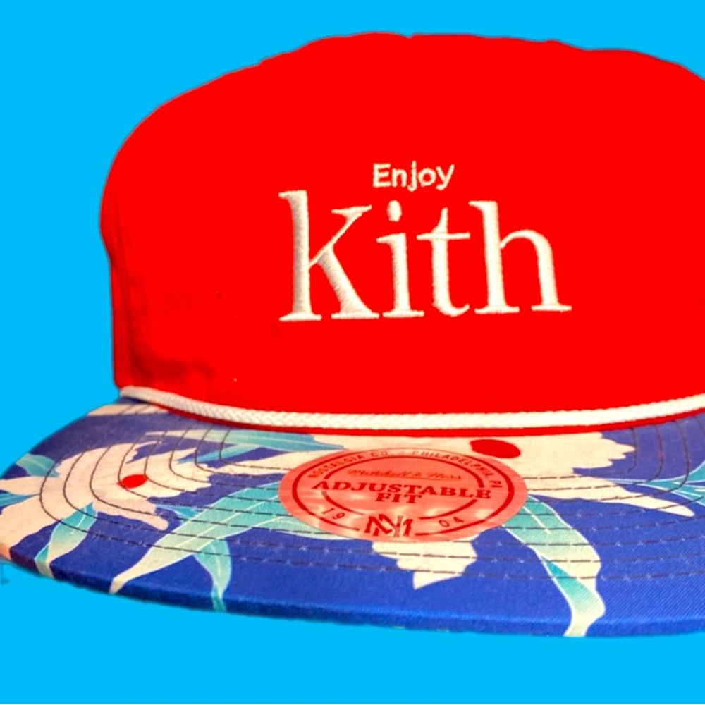 Kith x Coca Cola x Mitchell & Ness Collab Hat Navy Red Floral Rope Bill Cap NWT